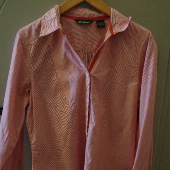 NWOT Eddie Bauer Striped Button Down Shirt M Red/W - Picture 1 of 11